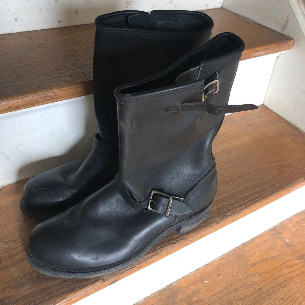 men’s  leather steel toe motorcycle / engineer boots